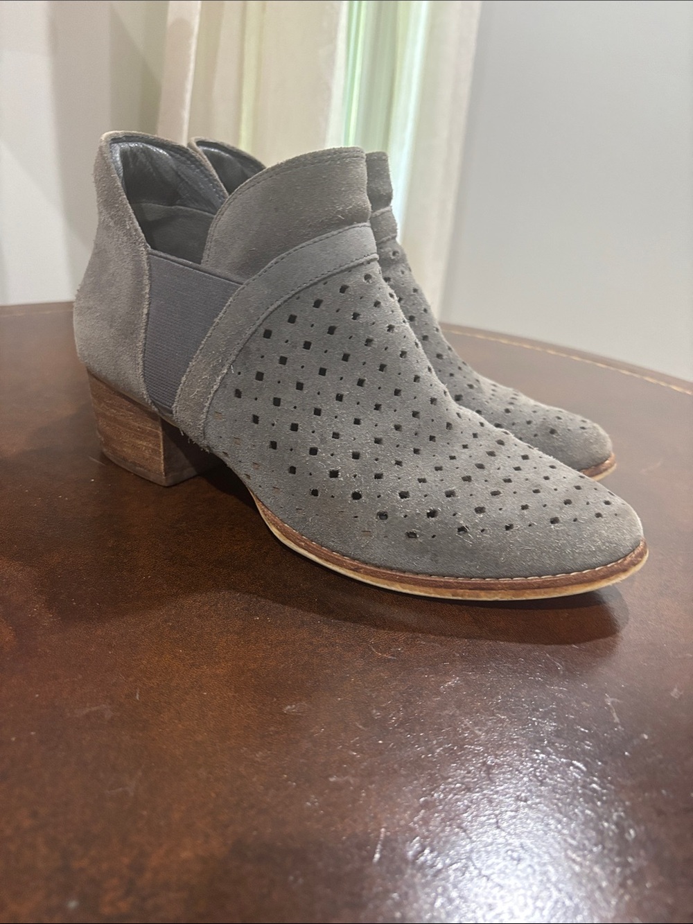 Earth Gray Suede Perforated Ankle Booties